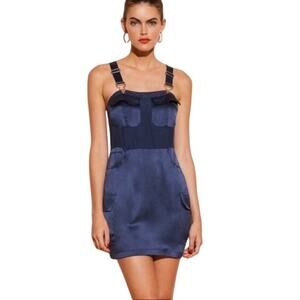 Fleur du Mal Silk Utility Overall Mini Dress Spring Indigo Size 2